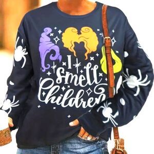 New HOCUS POCUS " I smell children" SANDERSON SISTERS long sleeve sweat shirt